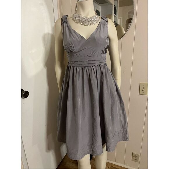 Anthropologie Hitherto Gray Silk Blend Fit & Flare Sleeveless Party Dress w/3 Pe - Picture 3 of 9